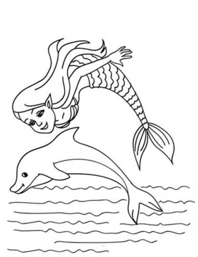Mermaid Playing With A Dolphin Coloring Page