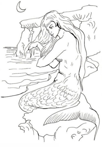 Mermaid Resting On The Shore Coloring Page