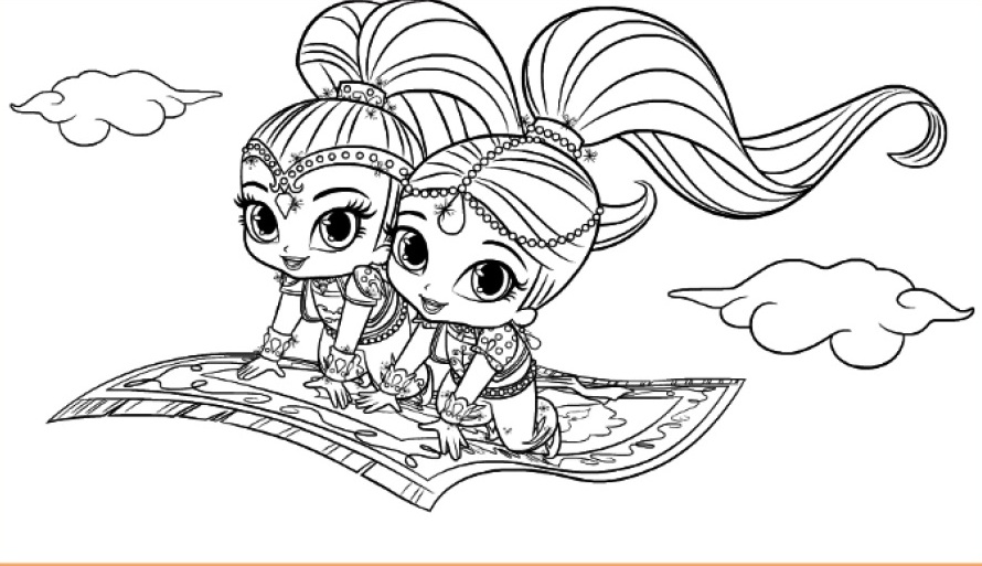 Shimmer And Shine On The Flying Carpet Coloring Page