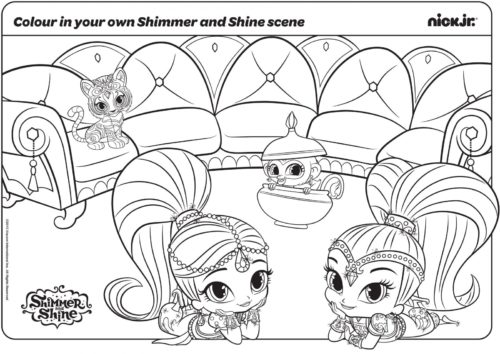 Shimmer And Shine With Their Pets Coloring Page
