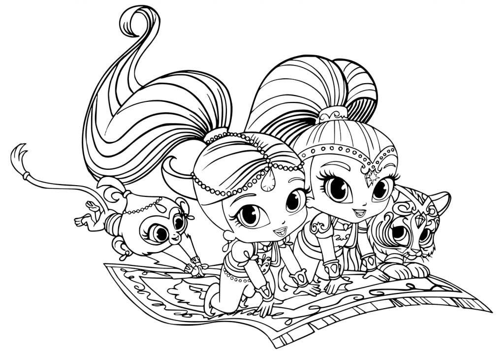 The Team On The Magic Carpet Shimmer and Shine Coloring Pages 