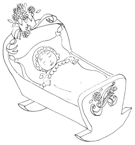 Baby In A Cradle Coloring Page