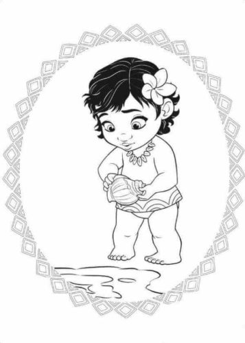 Baby Moana With Her Shell Coloring Page