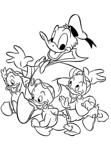 Huey, Dewey, Louie With Donald Duck Coloring Page