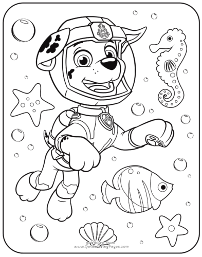 Marshall Underwater Paw Patrol Coloring Page