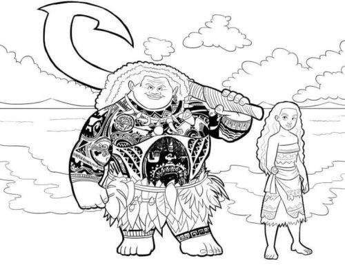 Maui And Moana All Set To Sail Coloring Page