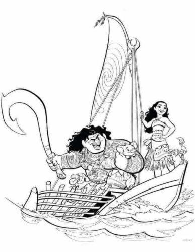 Moana And Maui Sailing Coloring Page