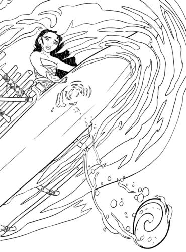 Moana Battling The Waves Coloring Page