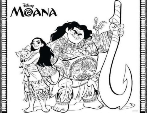 Moana With Her Crew Coloring Page