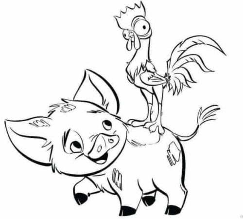 Pua And Heihei Having Fun Coloring Page