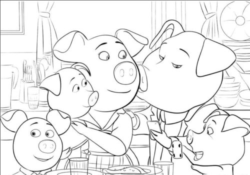 Rosita and ‘Norman’ With Their Piglets Coloring Page