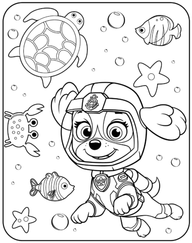 Skye Underwater Paw Patrol Coloring Page