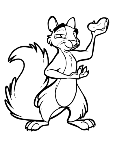 Surly Squirrel With Nut Coloring Page