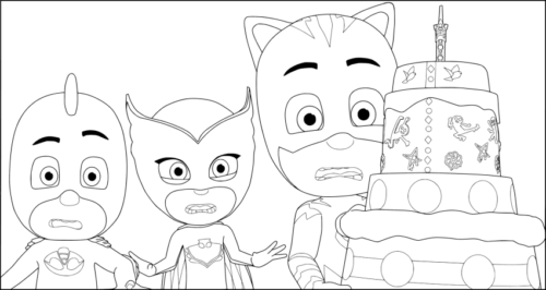 The Gang With A Birthday Cake Coloring Page
