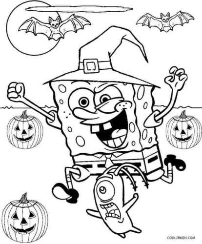 Spongebob and Friends Celebrating Halloween Coloring Page