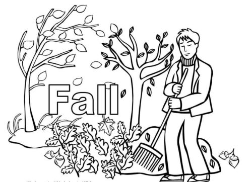 Falling Leaves and Barren Tree Coloring Page