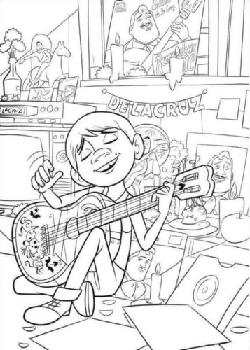 11. Miguel Playing Guitar Coloring Page