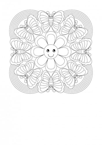 22.The Friendship Of Butterflies And Flowers Mandala Coloring Page