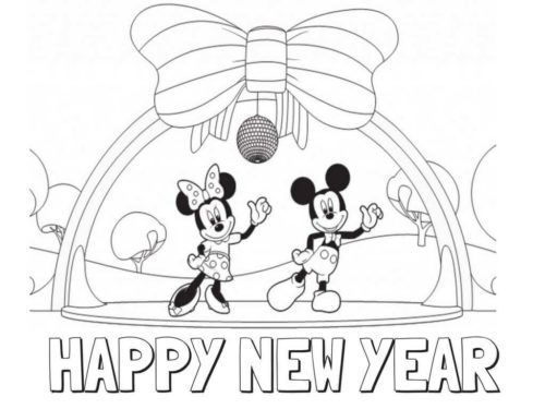 10. Minnie And Mickey Mouse New Year Coloring Page