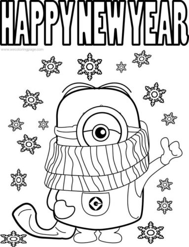 13. Minion wishing happy new year coloring page