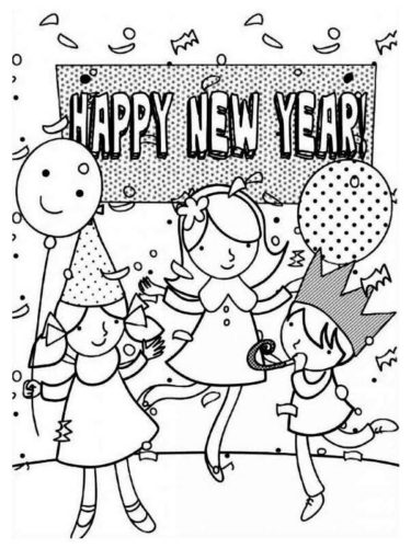 15. Kids celebrating new year coloring page