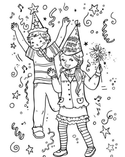 17. Children’s New Year Party Coloring Page