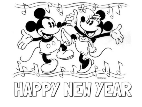 25. Mickey And Minnie New Year Coloring Page