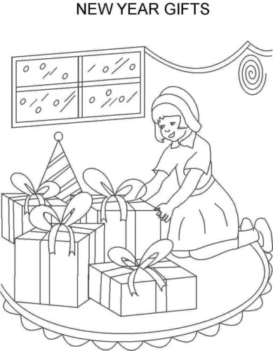 3. New Year Gifts Coloring Page