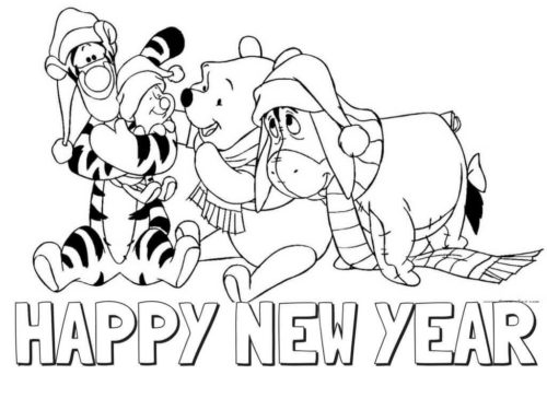 36. Winnie The Pooh New Year Coloring Page
