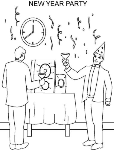4. New Year Party Coloring Page