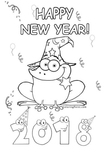 New Year 2018 Frog Coloring Page