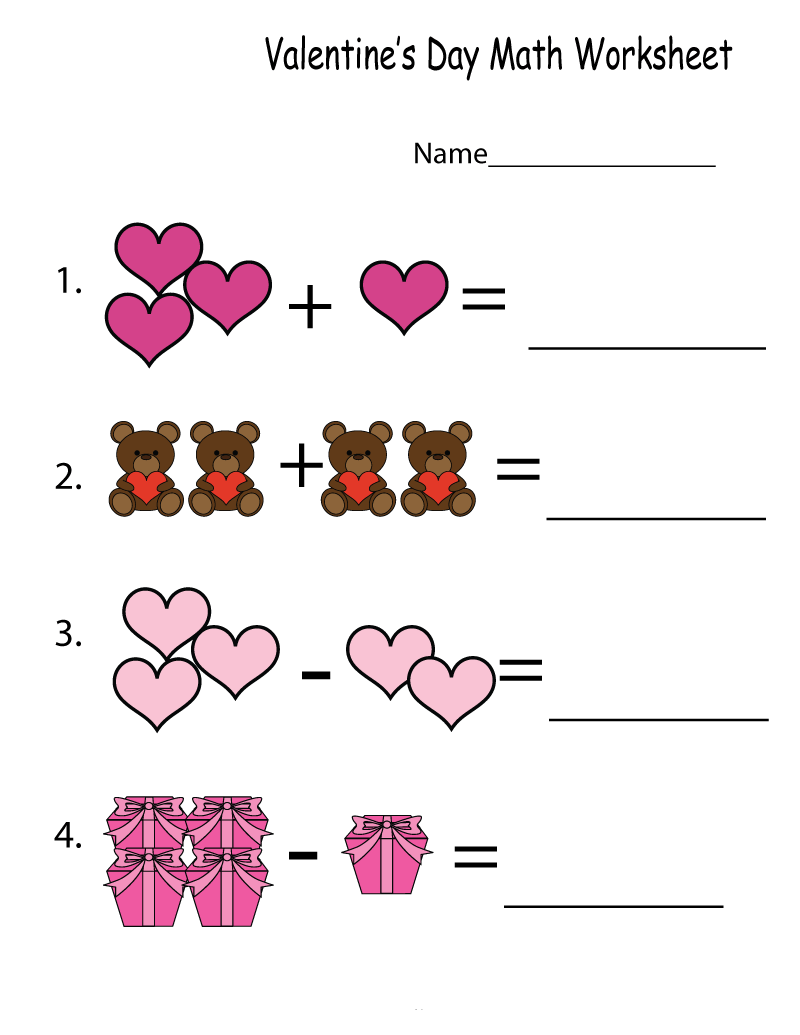 Valentine S Day Addition Worksheets Kindergarten