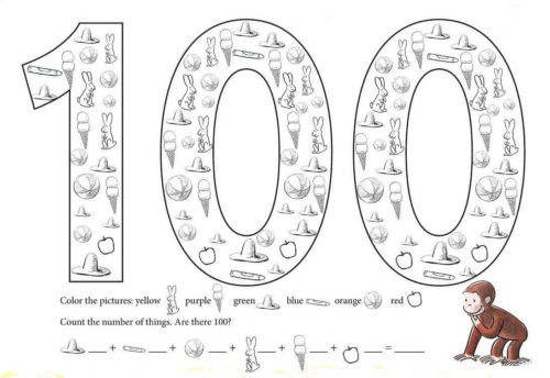 Curious George 100 Days Of School Coloring Pages