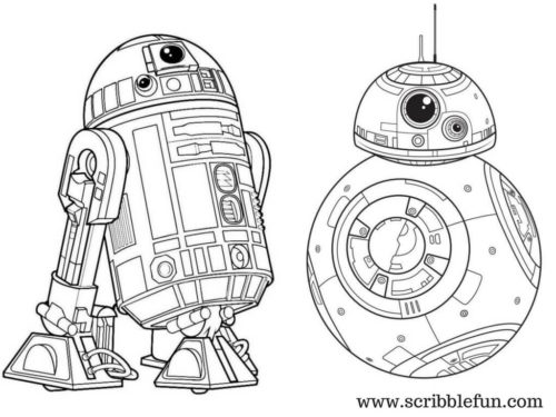 Star Wars R2D2 and BB8 Coloring Page