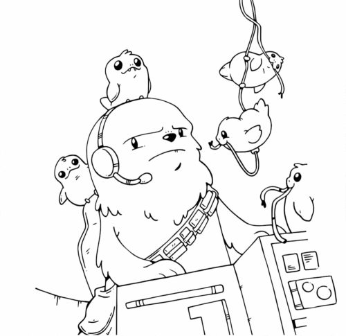Star Wars The Last Jedi Chewbacca and Porgs Coloring Pages