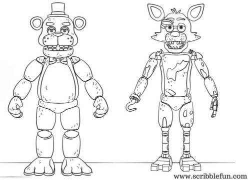 Toy Foxy And Toy Golden Freddy FNAF Coloring Page