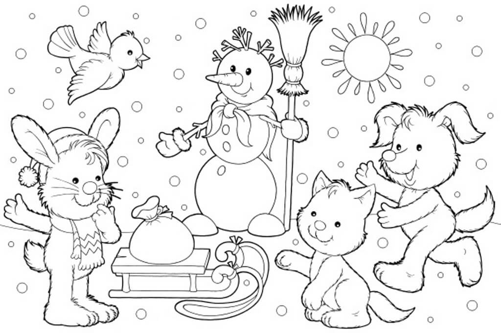 Download Animals In Winter Printable Worksheets Sketch Coloring Page