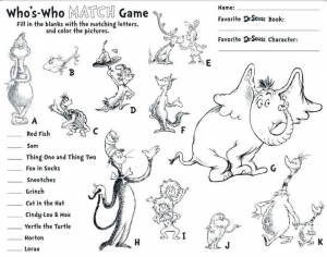 Dr Seuss Day Activity Sheets