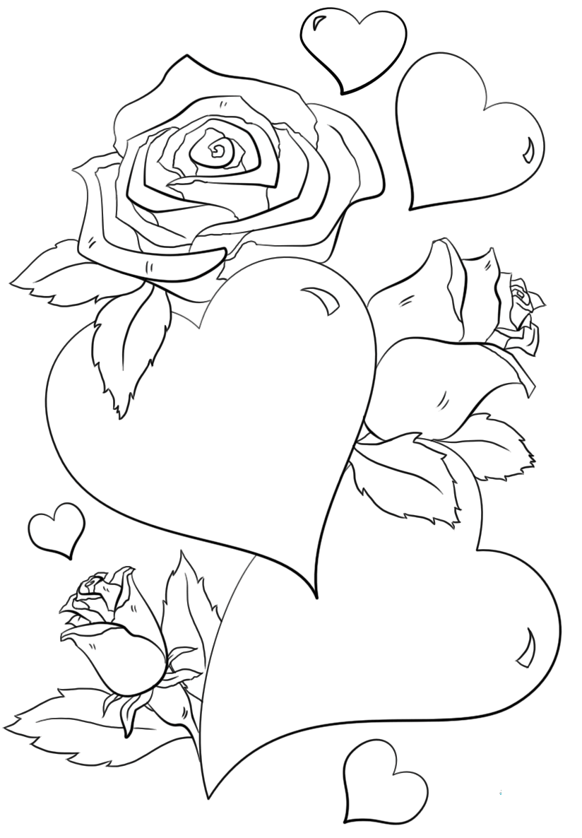 Hearts With Roses Coloring Pages 7