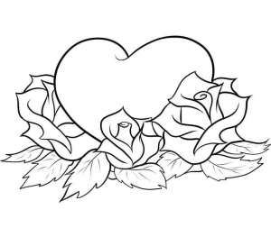 Roses And Heart Coloring Pages