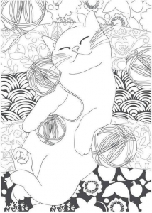 Cat With Ball Coloring Page