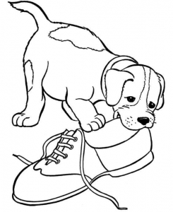 Dog Chewing Shoe Coloring Page