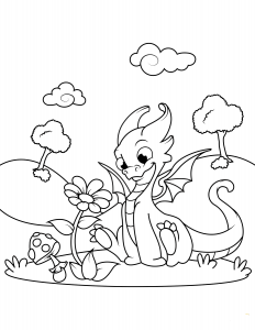 Dragon And Flower Coloring Page
