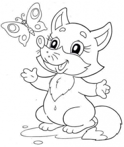 Fox And Butterfly Coloring Page