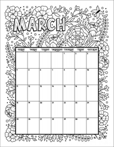 March 2018 Calendar Coloring Pages