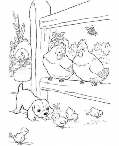 Puppy With Farm Animals Coloring Page