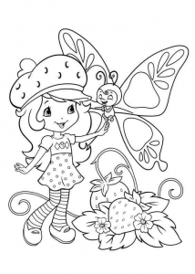 Strawberry Shortcake With Biig Butterfly Coloring Page