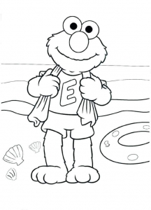 Elmo On Beach Coloring Page