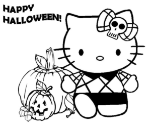 Hello Kitty Cute Halloween Coloring Pages Printable