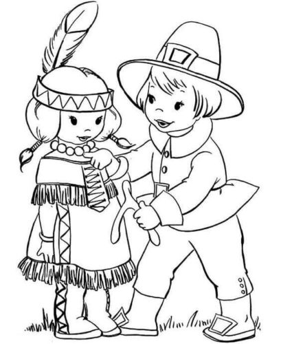 Pilgrims And Native Americans Coloring Pages